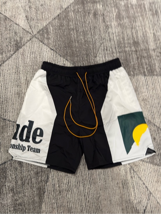 Rhude Other - Rhude Black and White Athletic Shorts with Yellow Drawstring